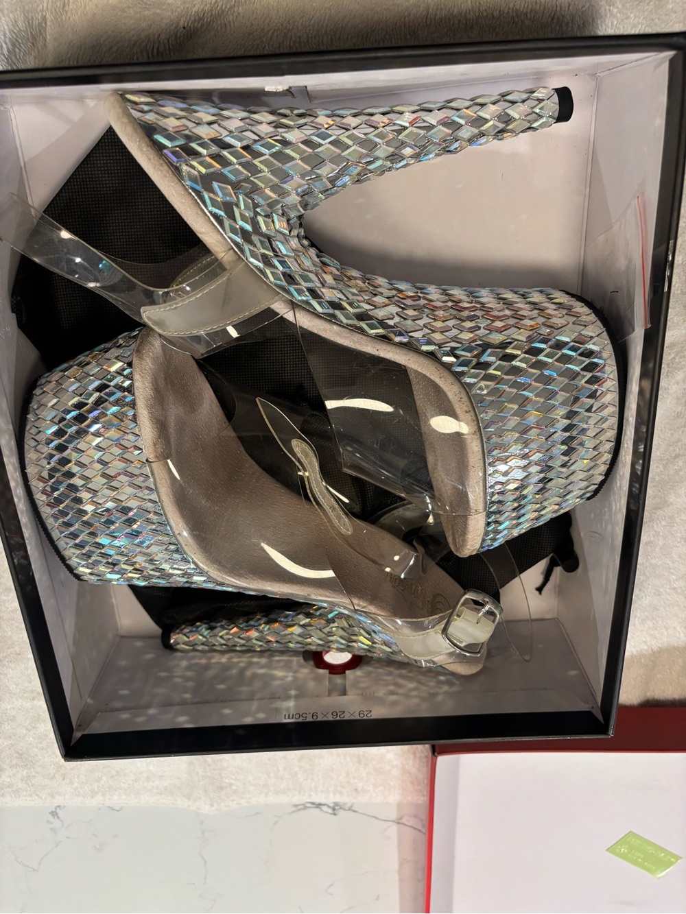 Pleaser Holographic Woven Platform Sandals - Silver Prism